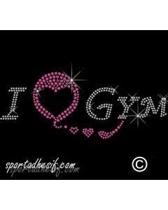 Transfert Thermocollant strass textile I Love Gym 20cm argent cristal